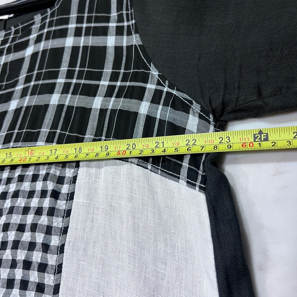 Bodil XL Patchwork‎ Linen Black White Lagenlook 3/4 Sleeve Tunic Dress Pockets - Picture 5 of 9
